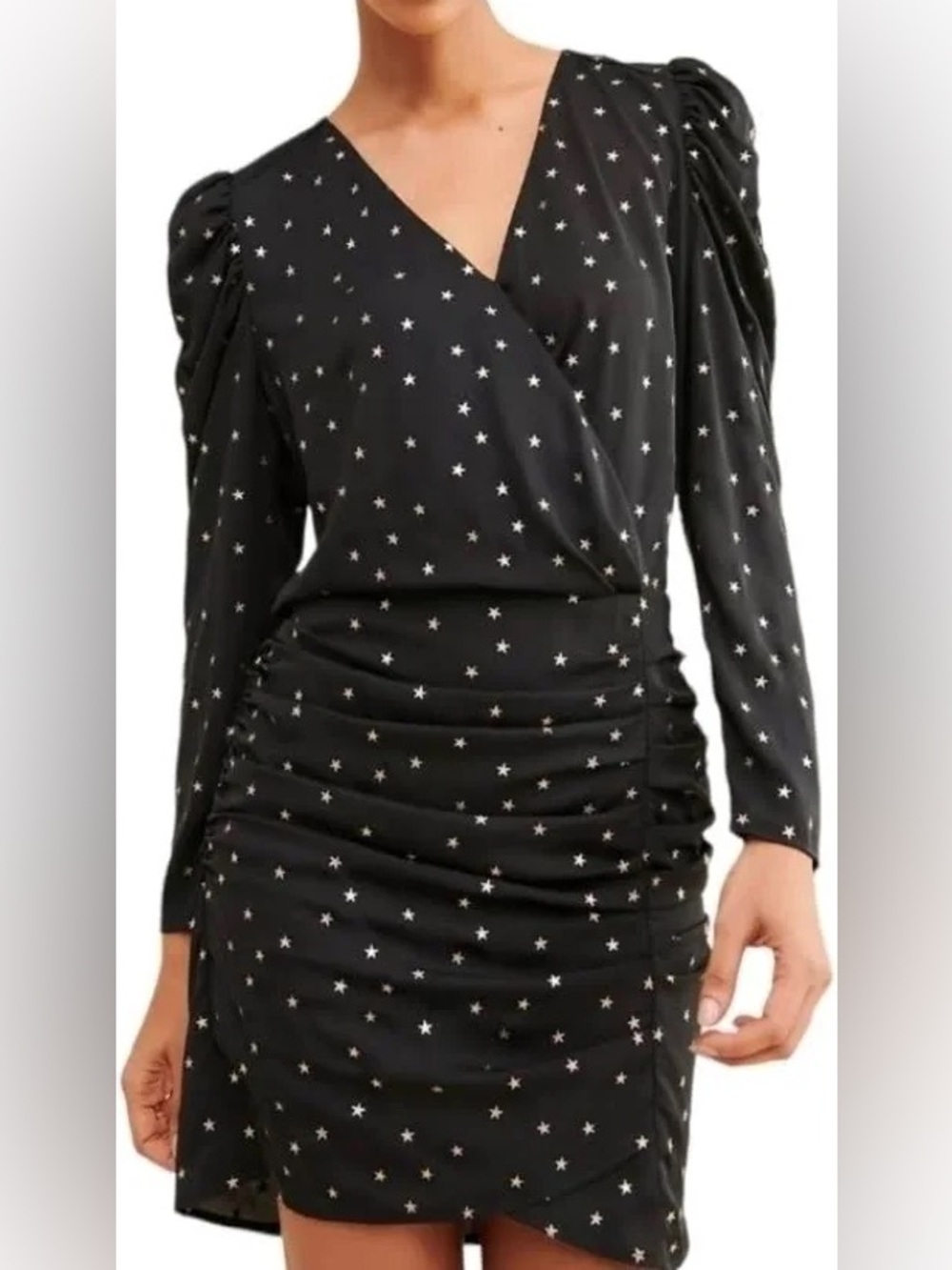 Current Air Anthropologie Black Star-Print Body Con Long-Sleeve Dress